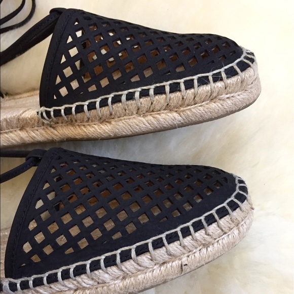 Frye Leo Perforated Ankle Wrap Espadrille Flats - Picture 6 of 8